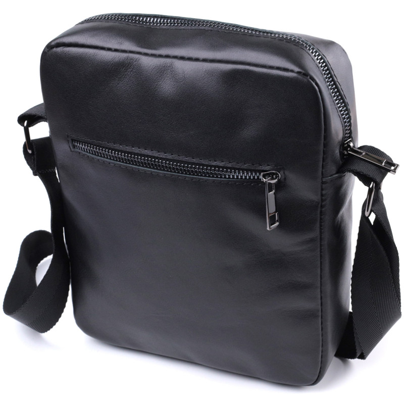 Сумка для мужчин через плечо из глянцевой натуральной кожи Shvigel Черная