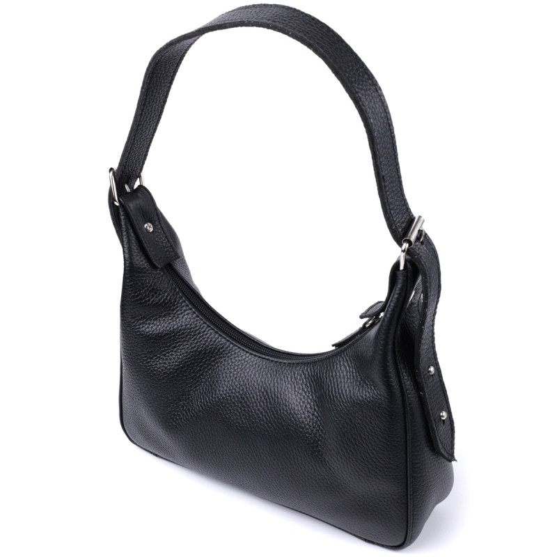 Сумка багет с регулируемым ремнем из зернистой натуральной кожи Shvigel Черная