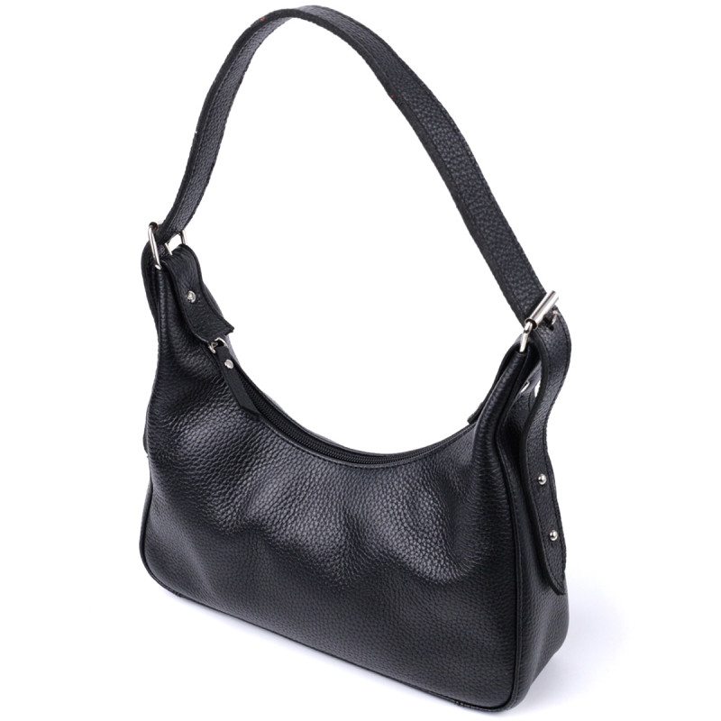 Сумка багет с регулируемым ремнем из зернистой натуральной кожи Shvigel Черная