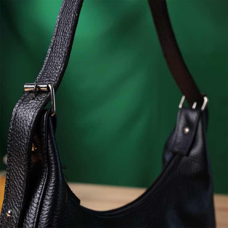 Сумка багет с регулируемым ремнем из зернистой натуральной кожи Shvigel Черная