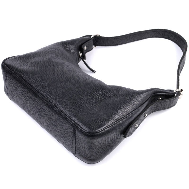 Сумка багет с регулируемым ремнем из зернистой натуральной кожи Shvigel Черная