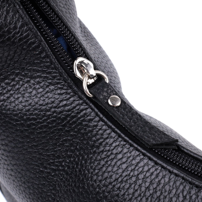 Сумка багет с регулируемым ремнем из зернистой натуральной кожи Shvigel Черная