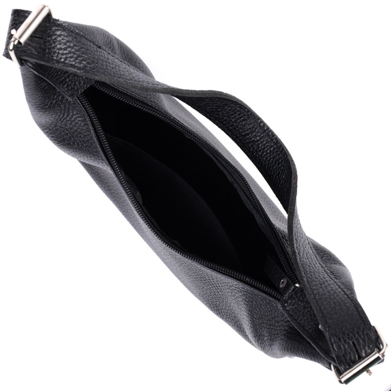 Сумка багет с регулируемым ремнем из зернистой натуральной кожи Shvigel Черная