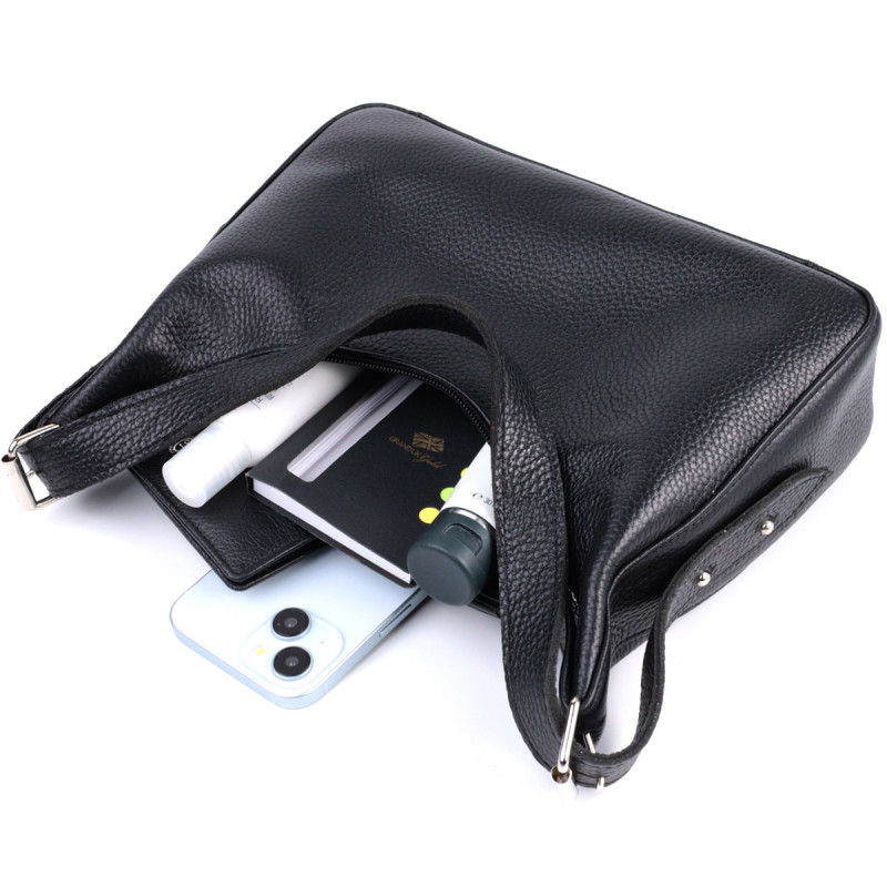 Сумка багет с регулируемым ремнем из зернистой натуральной кожи Shvigel Черная