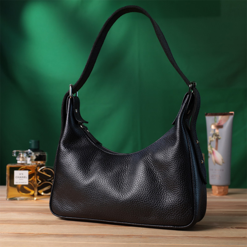 Сумка багет с регулируемым ремнем из зернистой натуральной кожи Shvigel Черная