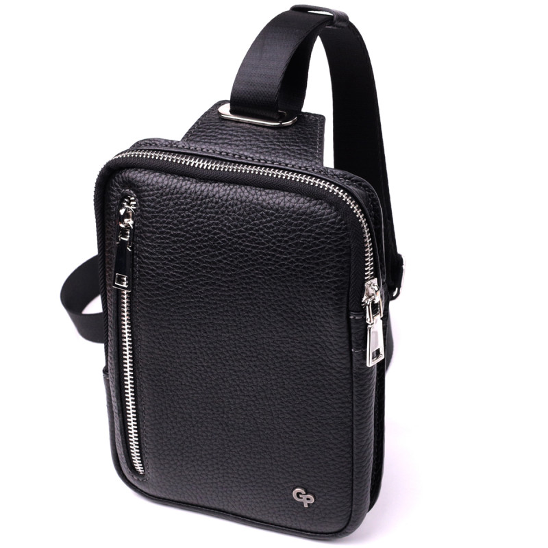 Прямокутна сумка бананка з якісної натуральної шкіри GRANDE PELLE Чорний