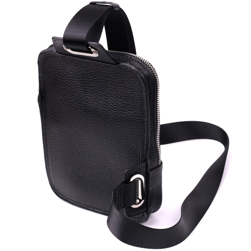 Прямокутна сумка бананка з якісної натуральної шкіри GRANDE PELLE Чорний