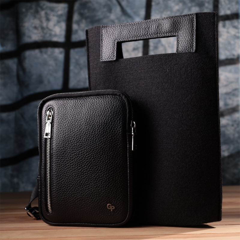 Прямокутна сумка бананка з якісної натуральної шкіри GRANDE PELLE Чорний