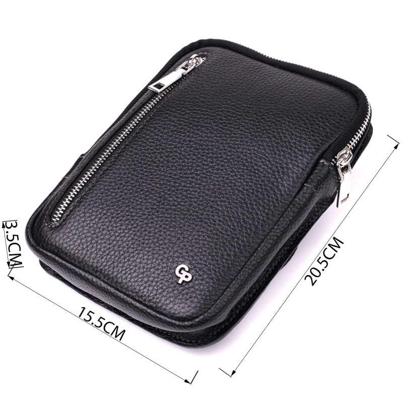 Прямокутна сумка бананка з якісної натуральної шкіри GRANDE PELLE Чорний