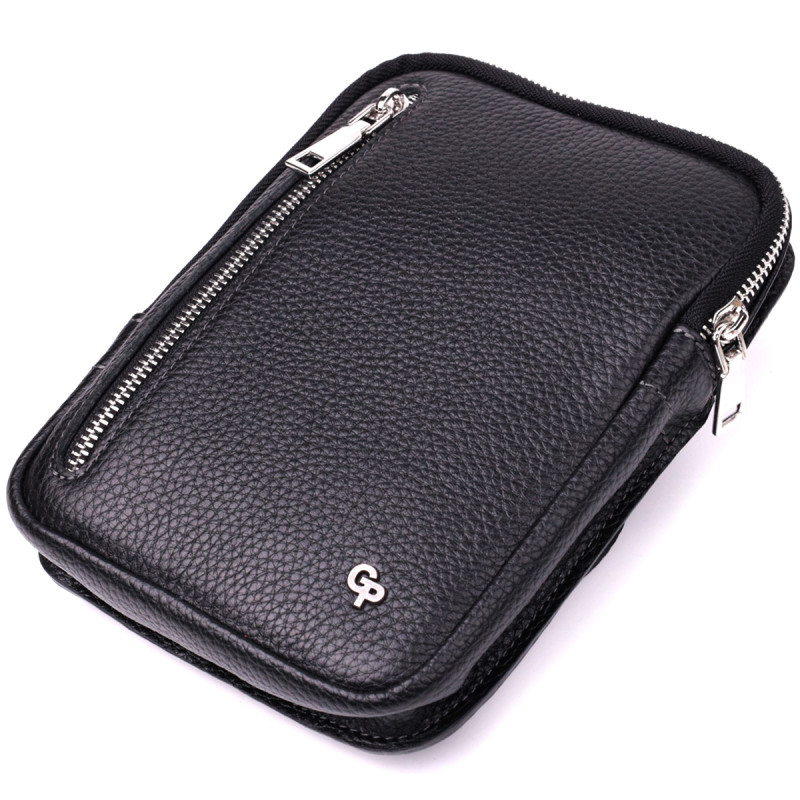 Прямокутна сумка бананка з якісної натуральної шкіри GRANDE PELLE Чорний