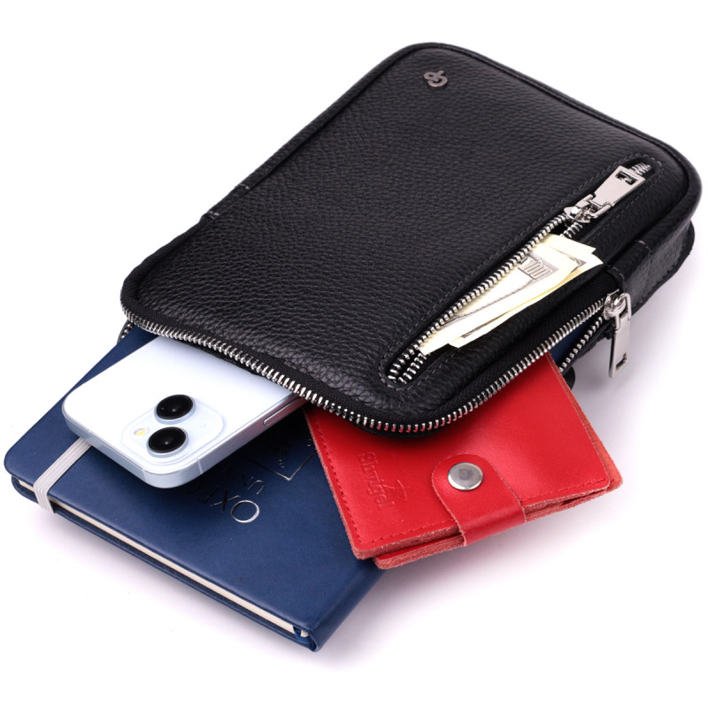 Прямокутна сумка бананка з якісної натуральної шкіри GRANDE PELLE Чорний