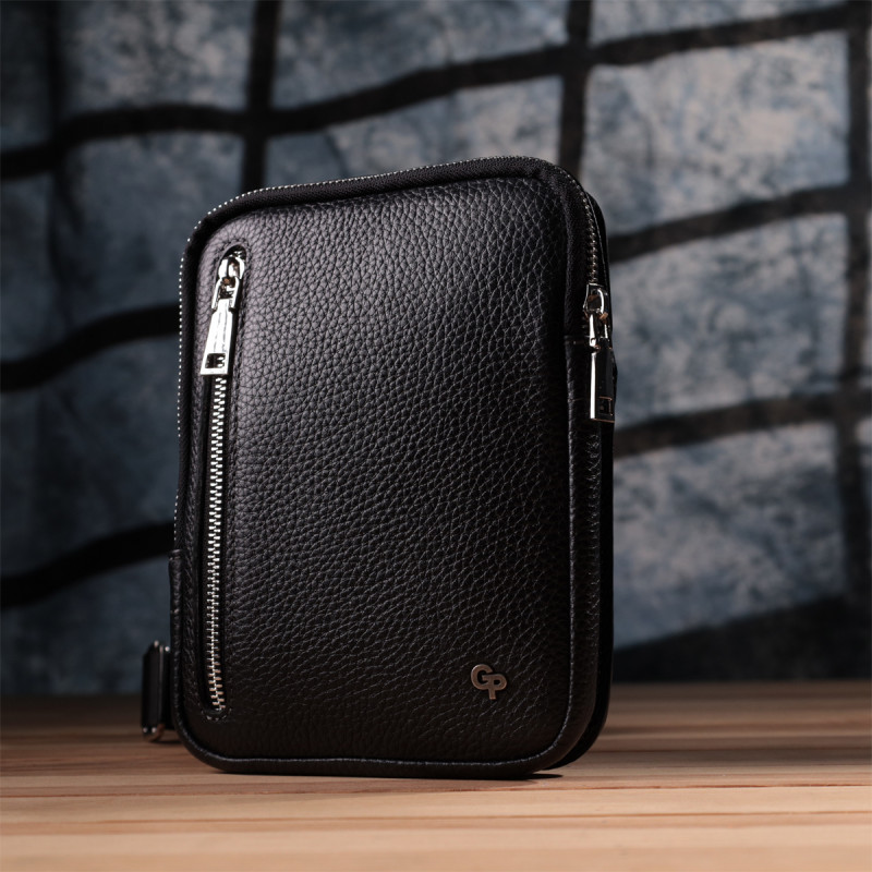 Прямокутна сумка бананка з якісної натуральної шкіри GRANDE PELLE Чорний