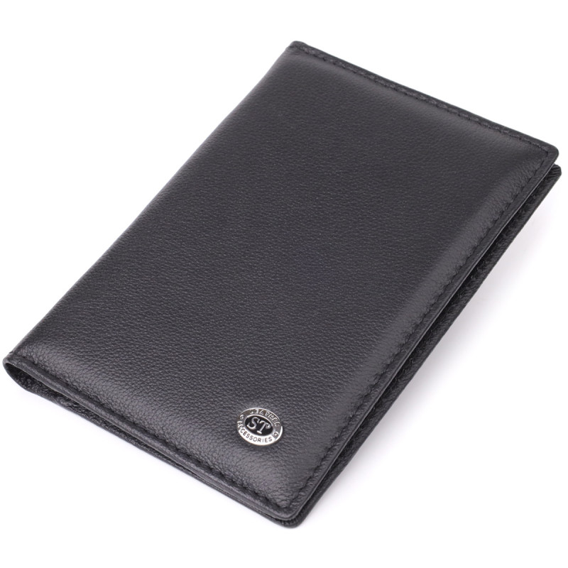 Стильная обложка на паспорт универсального формата из натуральной кожи ST Leather Черный
