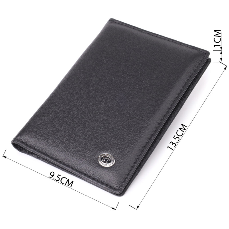 Стильная обложка на паспорт универсального формата из натуральной кожи ST Leather Черный
