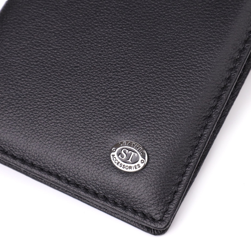 Стильная обложка на паспорт универсального формата из натуральной кожи ST Leather Черный