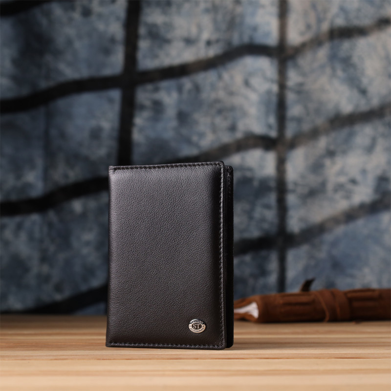 Стильная обложка на паспорт универсального формата из натуральной кожи ST Leather Черный