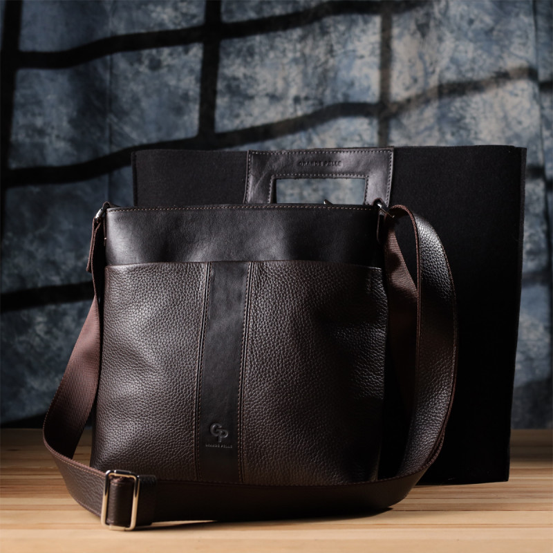 Стильна сумка через плече для чоловіків із натуральної шкіри GRANDE PELLE Коричневий