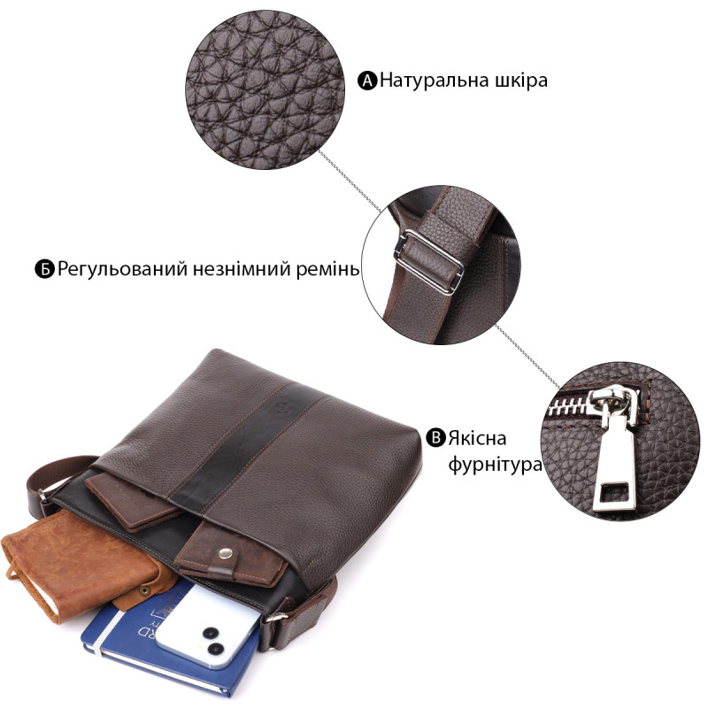 Стильна сумка через плече для чоловіків із натуральної шкіри GRANDE PELLE Коричневий