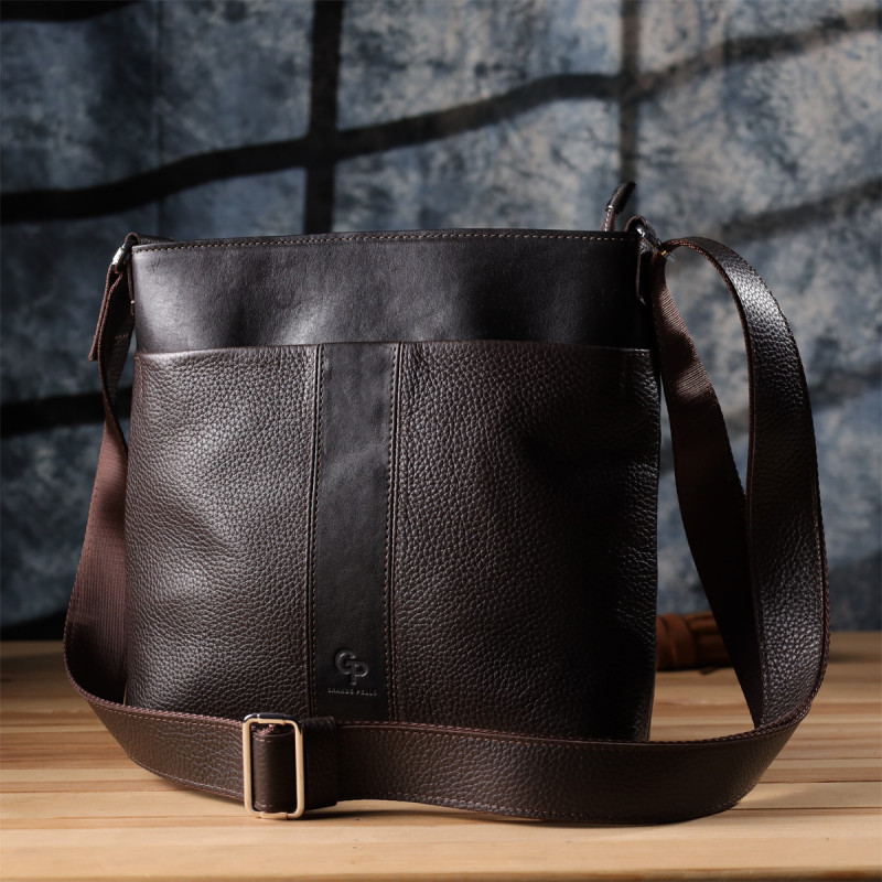 Стильна сумка через плече для чоловіків із натуральної шкіри GRANDE PELLE Коричневий