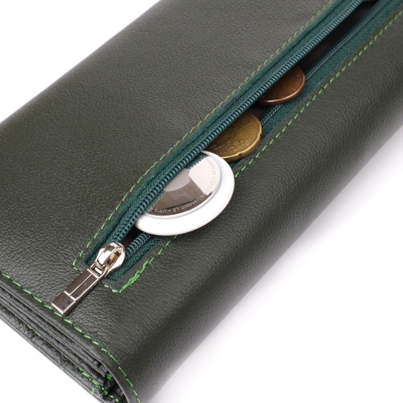 Горизонтальный кошелек у два сложения из натуральной кожи ST Leather Зеленый