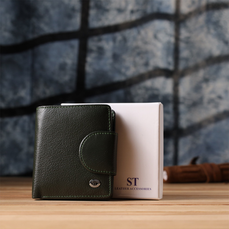 Вертикальный женский кошелек из натуральной кожи ST Leather Зеленый