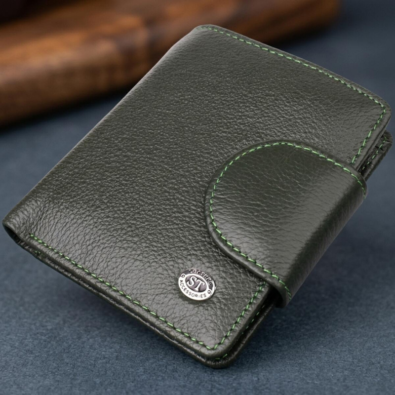 Вертикальный женский кошелек из натуральной кожи ST Leather Зеленый