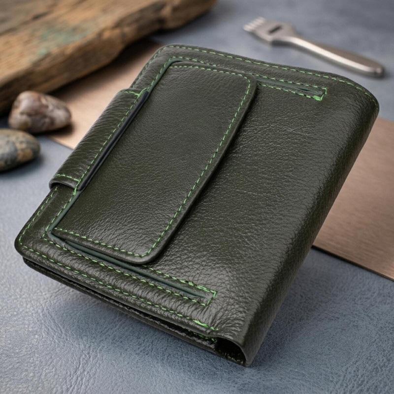 Вертикальный женский кошелек из натуральной кожи ST Leather Зеленый