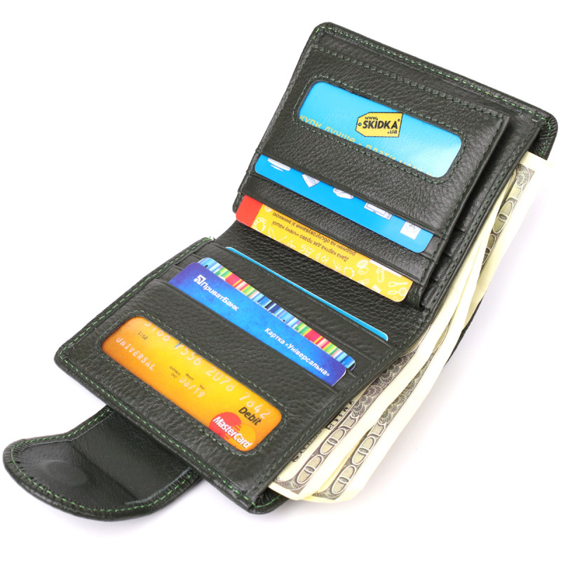 Вертикальный женский кошелек из натуральной кожи ST Leather Зеленый