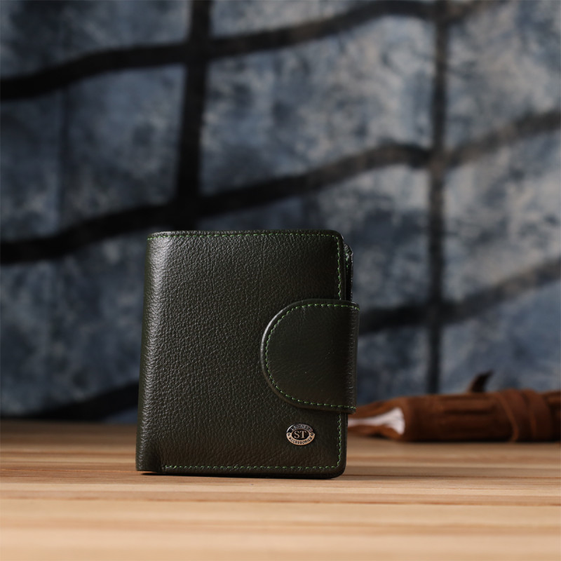 Вертикальный женский кошелек из натуральной кожи ST Leather Зеленый