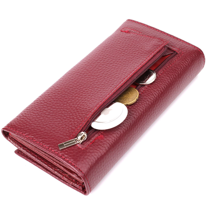 Практичный вертикальный кошелек из натуральной кожи ST Leather Бордовый