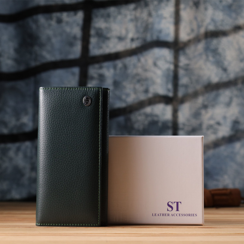 Удобный вертикальный кошелек из натуральной кожи ST Leather Зеленый