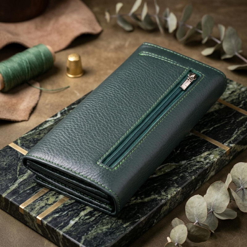 Зручний вертикальний гаманець із натуральної шкіри ST Leather Зелений