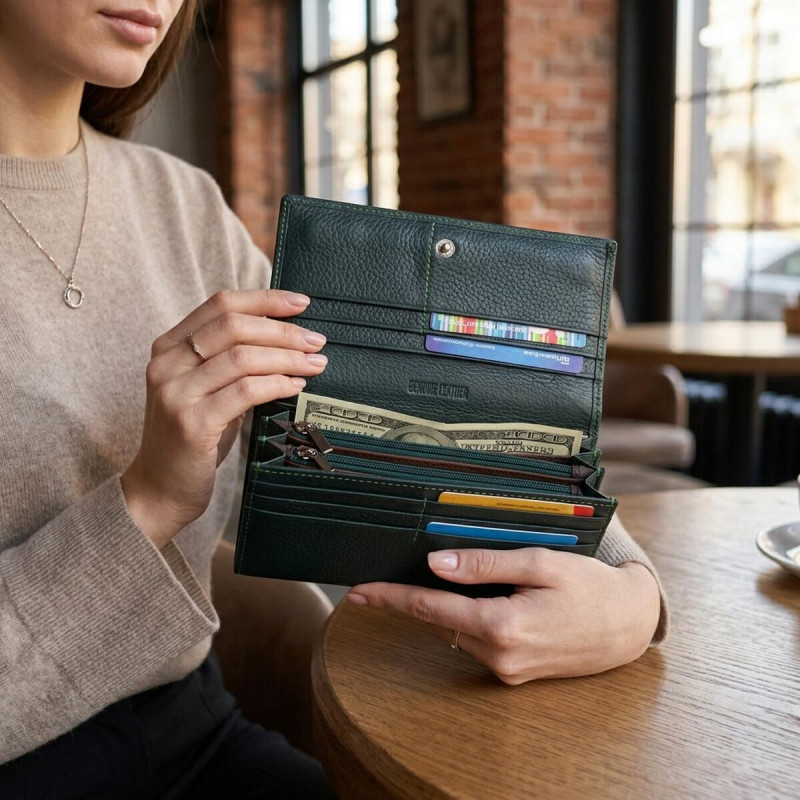 Зручний вертикальний гаманець із натуральної шкіри ST Leather Зелений