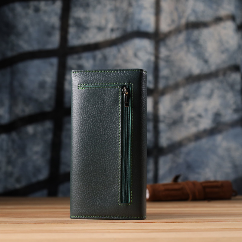 Удобный вертикальный кошелек из натуральной кожи ST Leather Зеленый