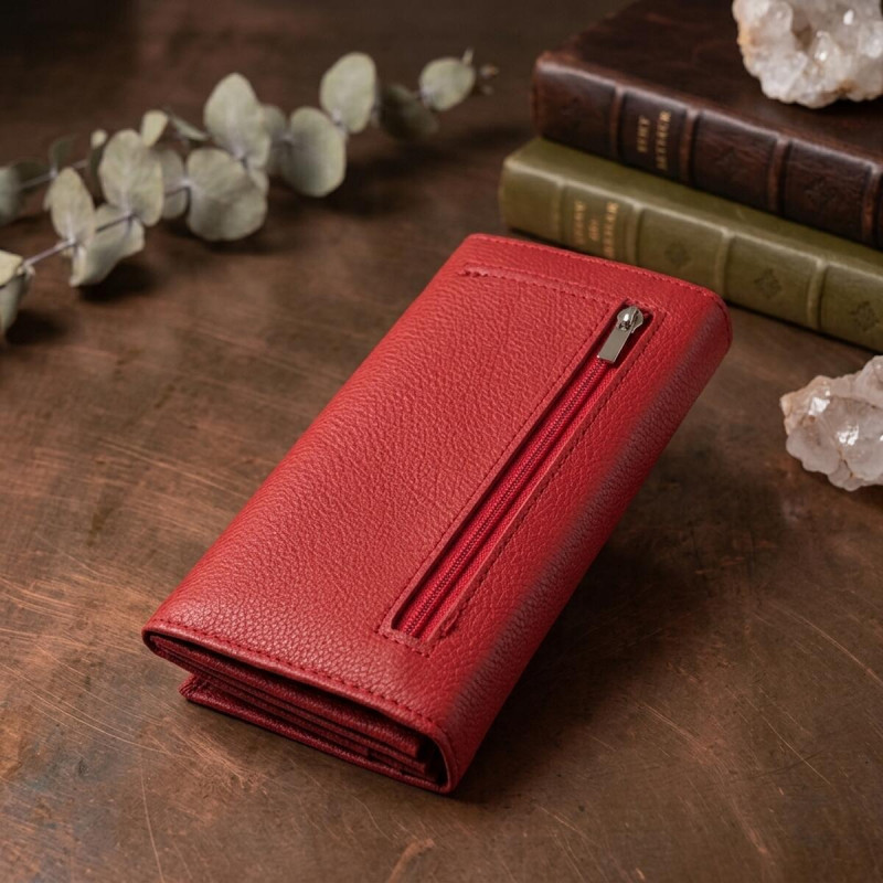 Яскравий вертикальний гаманець із натуральної шкіри ST Leather Червоний