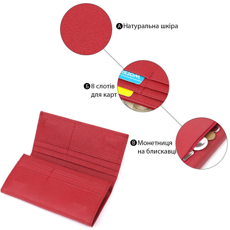 Яркий вертикальный кошелек из натуральной кожи ST Leather Красный