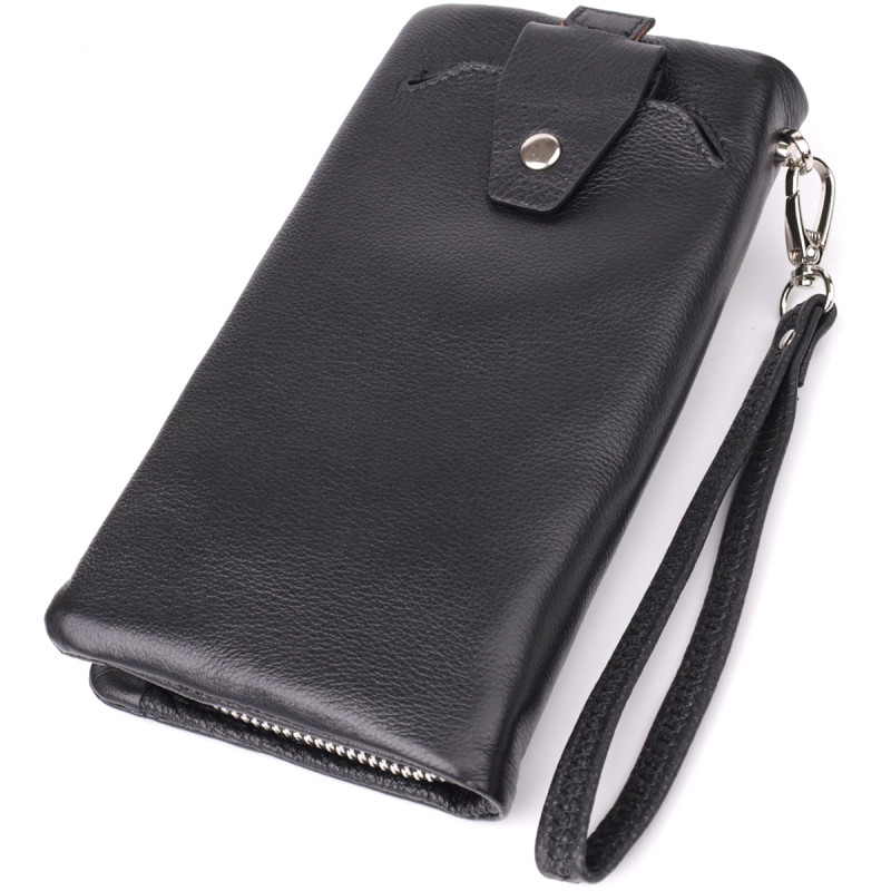 Женский кожаный кошелек-клатч с отделением под телефон ST Leather Черный
