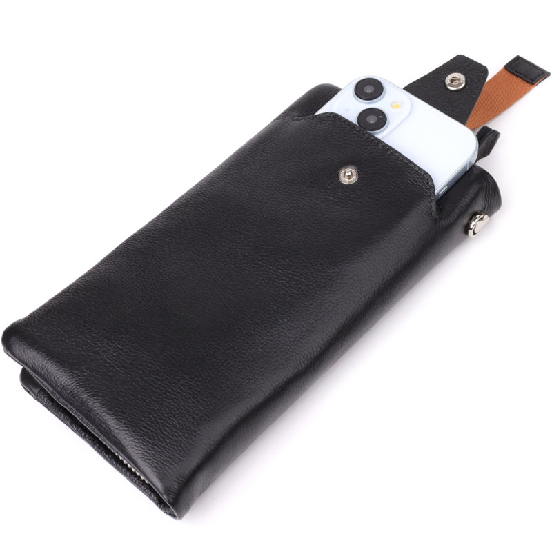 Женский кожаный кошелек-клатч с отделением под телефон ST Leather Черный