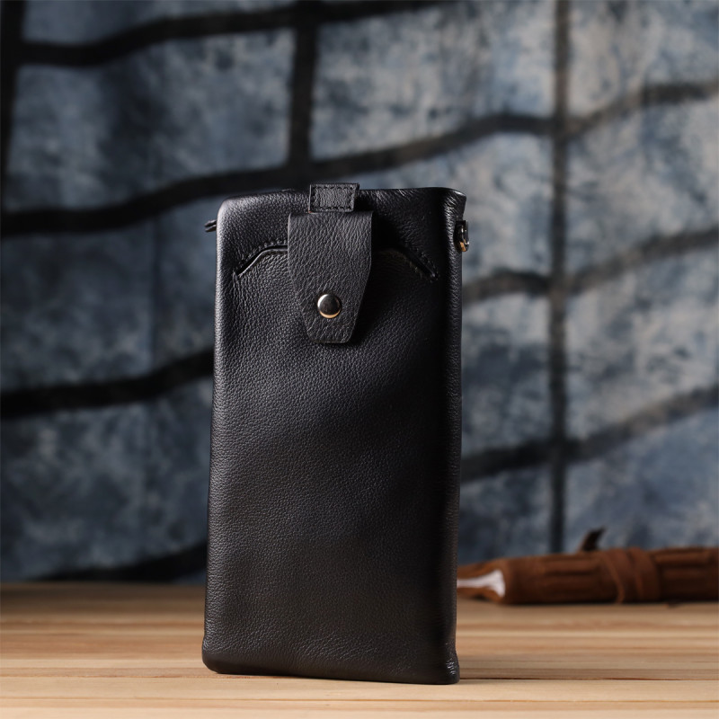 Женский кожаный кошелек-клатч с отделением под телефон ST Leather Черный