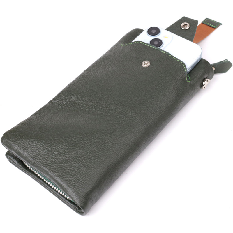 Стильный кошелек-клатч для женщин с отделением под телефон ST Leather Зеленый