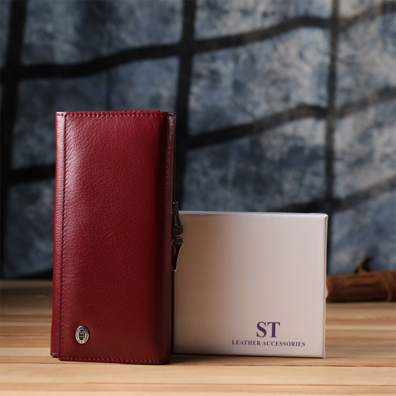 Элегантный кошелек для женщин с монетницей из натуральной кожи ST Leather Бордовый