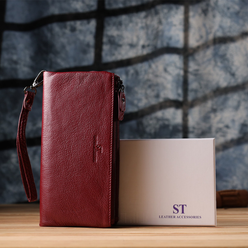 Кожаный кошелек на три отделения для женщин ST Leather Бордовый