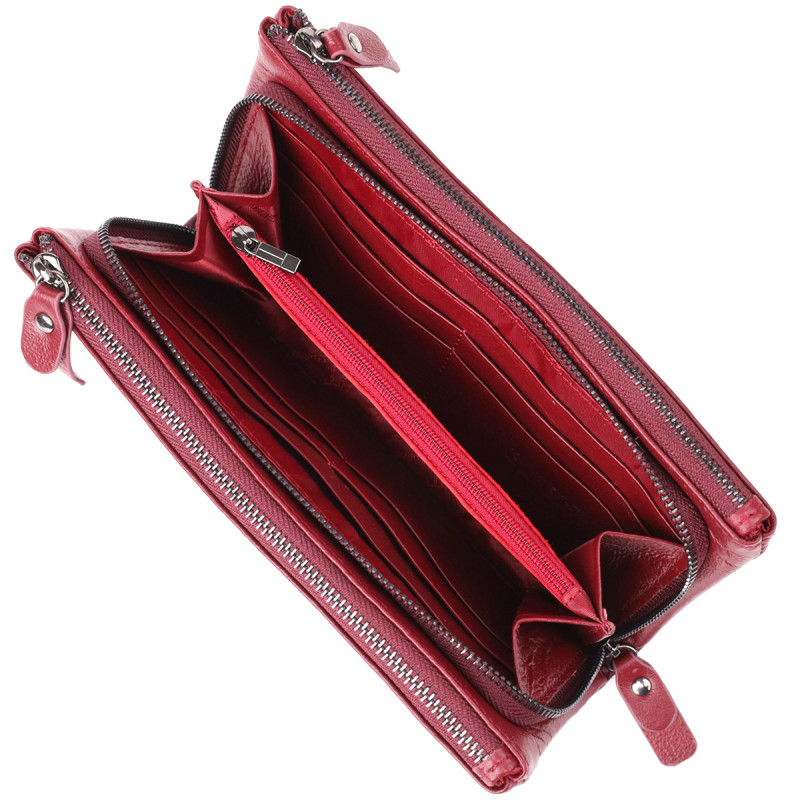 Кожаный кошелек на три отделения для женщин ST Leather Бордовый