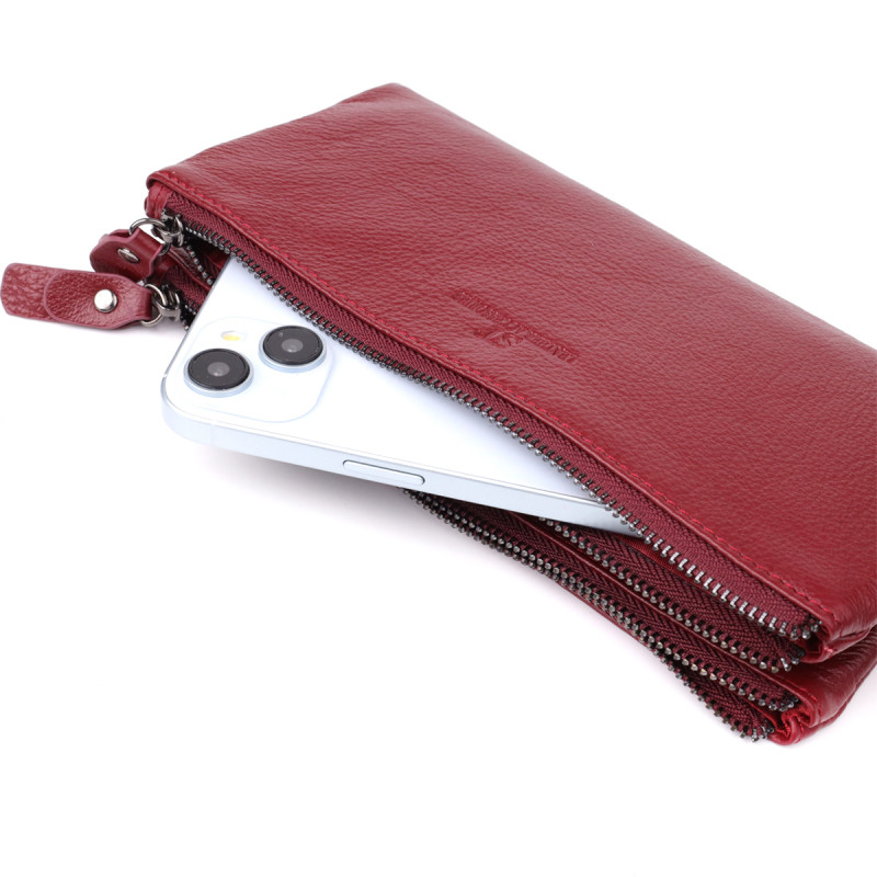 Кожаный кошелек на три отделения для женщин ST Leather Бордовый