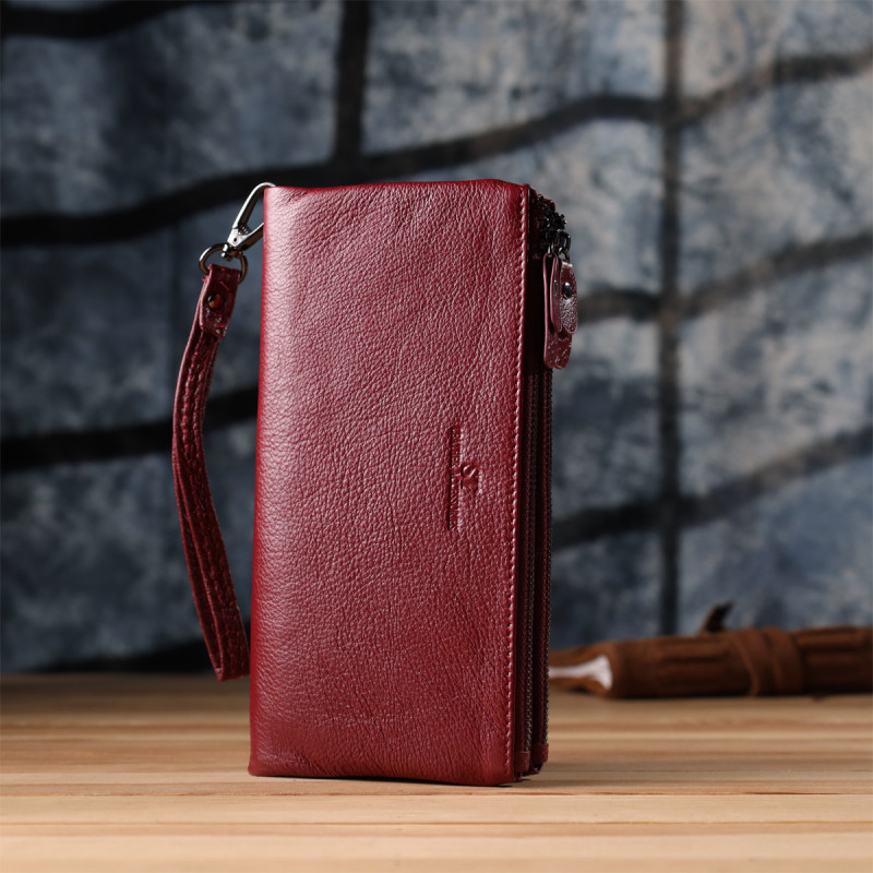 Кожаный кошелек на три отделения для женщин ST Leather Бордовый