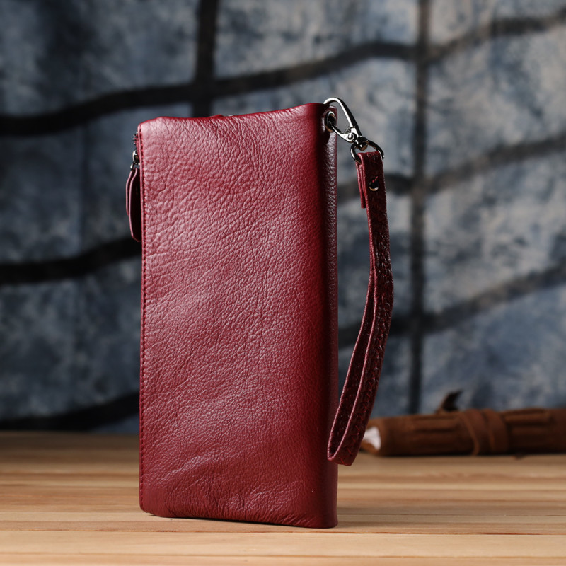 Кожаный кошелек на три отделения для женщин ST Leather Бордовый