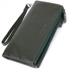 Красивый кожаный кошелек на три отделения ST Leather Зеленый