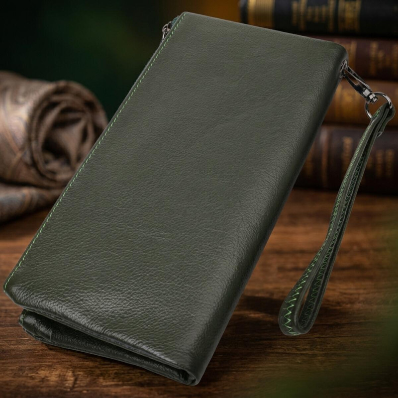Красивий шкіряний гаманець на три відділення ST Leather Зелений