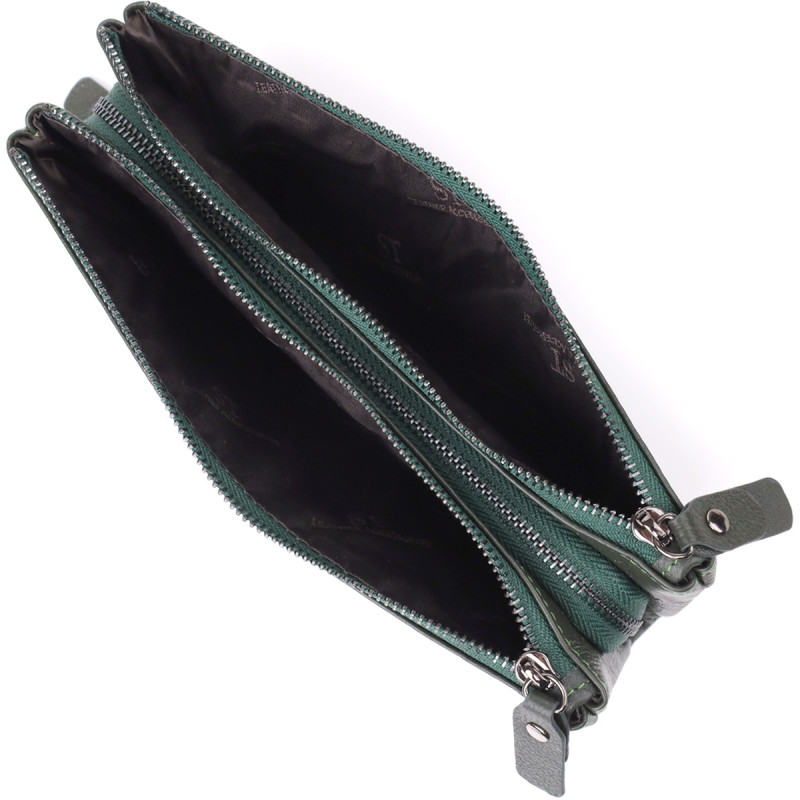 Красивый кожаный кошелек на три отделения ST Leather Зеленый
