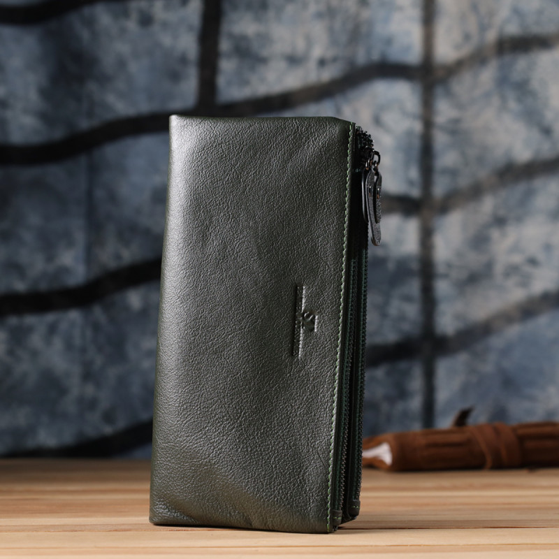 Красивый кожаный кошелек на три отделения ST Leather Зеленый